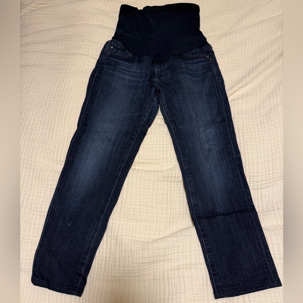 AG Adriano Goldschmied Dark Blue Women's Skinny Maternity Jeans, cropped